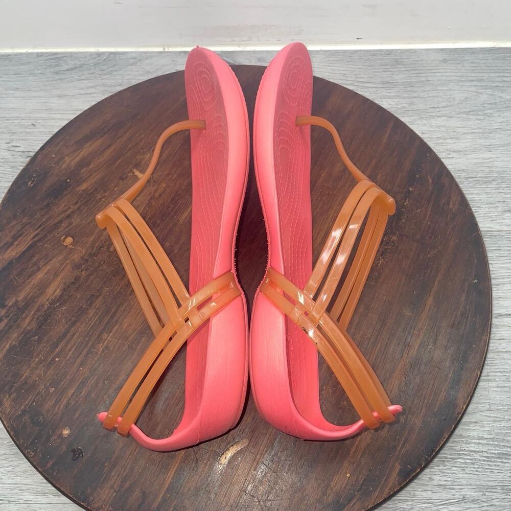 CROCS Sandal Womens Size 7 Isabella T-Strap Thong Iconic Comfort Jelly Pink - Picture 8 of 9